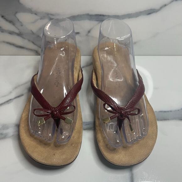 Vionic Women's Maroon Reptile Bow Orthotic Comfort Thong Bella II Sandals Sz 8 - Picture 2 of 5